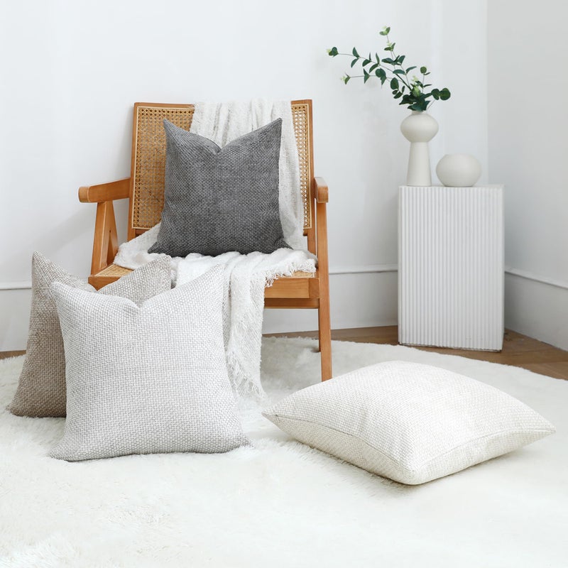 Stellhome مجموعة من 4 أغطية وسائد مزخرفة محايدة من Stellhome أغطية وسائد فاخرة منسوجة من شانيل ناعمة لغرفة المعيشة وأريكة السرير وأريكة المزرعة Boho Home 18x18 بوصة محايدة - Image 3